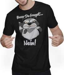 Produktbild von T-Shirt mit Mann Bevor Du fragst NEIN! Lustiger Spruch Genervter Waschbär