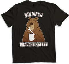 Produktbild von T-Shirt Bin wach brauche Kaffee Morgenmuffel Espresso Bär Sprüche