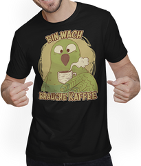 Produktbild von T-Shirt mit Mann Bin wach brauche Kaffee Sprüche Vögel Wellensittich Sprüche