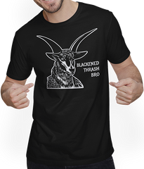 Produktbild von T-Shirt mit Mann Blackened Thrash Bro Goat Baphomet Satanist schwarzes Metall