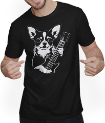 Produktbild von T-Shirt mit Mann Chihuahua mit E-Gitarre Musiker Lustiger Gitarrist