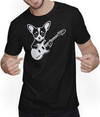 Produktbild von T-Shirt mit Mann Chihuahua mit E-Gitarre Musiker Lustiger Gitarrist