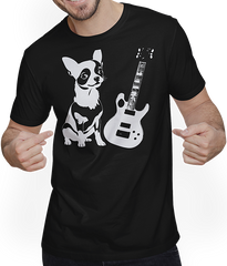 Produktbild von T-Shirt mit Mann Chihuahua mit E-Gitarre Musiker Lustiger Gitarrist