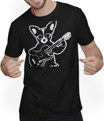 Produktbild von T-Shirt mit Mann Chihuahua mit E-Gitarre Musiker Lustiger Gitarrist