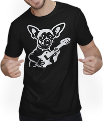 Produktbild von T-Shirt mit Mann Chihuahua mit E-Gitarre Musiker Lustiger Gitarrist