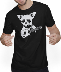Produktbild von T-Shirt mit Mann Chihuahua mit E-Gitarre Musiker Lustiger Gitarrist