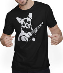 Produktbild von T-Shirt mit Mann Chihuahua mit E-Gitarre Musiker Lustiger Gitarrist