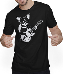 Produktbild von T-Shirt mit Mann Chihuahua mit E-Gitarre Musiker Lustiger Gitarrist