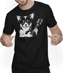Produktbild von T-Shirt mit Mann Chihuahua mit E-Gitarre Musiker Lustiger Gitarrist