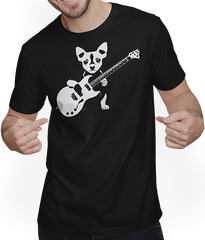 Produktbild von T-Shirt mit Mann Chihuahua mit E-Gitarre Musiker Lustiger Gitarrist