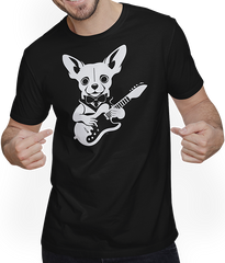 Produktbild von T-Shirt mit Mann Chihuahua mit E-Gitarre Musiker Lustiger Gitarrist