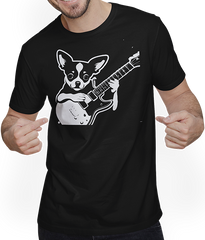 Produktbild von T-Shirt mit Mann Chihuahua mit E-Gitarre Musiker Lustiger Gitarrist