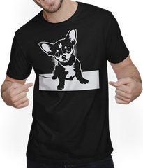 Produktbild von T-Shirt mit Mann Chihuahua mit E-Gitarre Musiker Lustiger Gitarrist