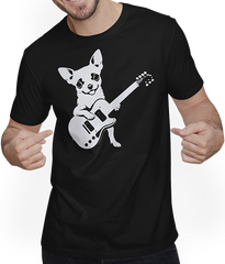 Produktbild von T-Shirt mit Mann Chihuahua mit E-Gitarre Musiker Lustiger Gitarrist