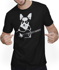 Produktbild von T-Shirt mit Mann Chihuahua mit E-Gitarre Musiker Lustiger Gitarrist