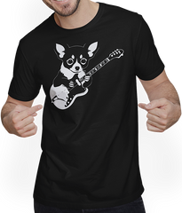 Produktbild von T-Shirt mit Mann Chihuahua mit E-Gitarre Musiker Lustiger Gitarrist