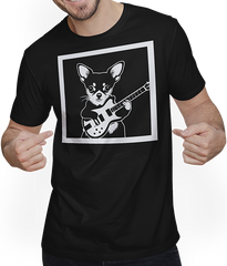 Produktbild von T-Shirt mit Mann Chihuahua mit E-Gitarre Musiker Lustiger Gitarrist