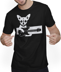 Produktbild von T-Shirt mit Mann Chihuahua mit E-Gitarre Musiker Lustiger Gitarrist