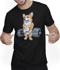 Produktbild von T-Shirt mit Mann Corgi Gewichtheber, Bodybuilding, Kreuzheben