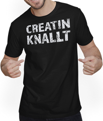 Produktbild von T-Shirt mit Mann Creatin knallt Kraftsport Bodybuilding Spruch Squads Legday