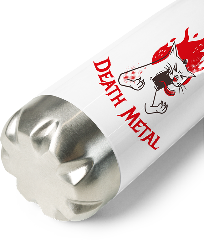 Produktbild vom Boden der Thermoflasche Death Metal Spruch Horror Katze Metalhead Heavy Metal