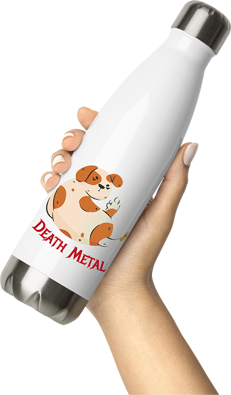 Produktbild von Thermosflasche von Hand gehalten Death Metal Spruch Mittelfinger Hund Metalhead Heavy Metal