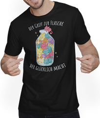 Produktbild von T-Shirt mit Mann Der Griff zur Flasche Lustige Katzen Sprüche Katzenspruch