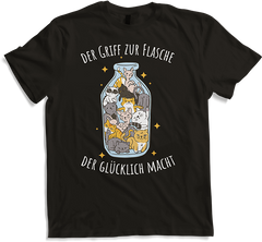 Produktbild von T-Shirt Der Griff zur Flasche Lustige Katzen Sprüche Katzenspruch