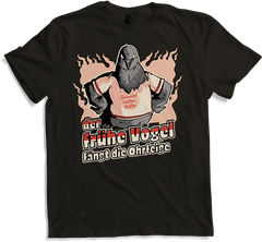 Produktbild von T-Shirt Der frühe Vogel fängt die Ohrfeige Schnabel halten Kaffee