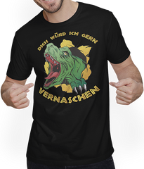 Produktbild von T-Shirt mit Mann Dich würd ich gern vernaschen T-Rex Freche Anmachsprüche