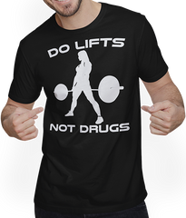 Produktbild von T-Shirt mit Mann Do Lifts Not Drugs Bodybuilding Gewichtheben Sumo Kreuzheben