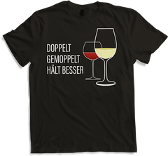 Produktbild von T-Shirt Doppelt gemoppelt hält besser Rotwein Weißwein Wein Sprüche