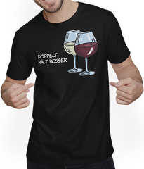 Produktbild von T-Shirt mit Mann Doppelt hält besser! Rotwein Weißwein Spruch Wein Sprüche