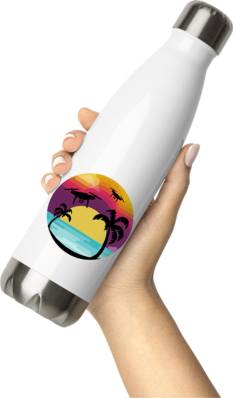 Produktbild von Thermosflasche von Hand gehalten Drohnen Piloten T-Shirt | Quadrocopter Sonnenuntergang