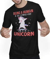 Produktbild von T-Shirt mit Mann Ein Mensch zu sein ist zu kompliziert Einhorn Kinder Jugend
