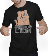 Produktbild von T-Shirt mit Mann Erkenne die Zeichen Mittelfinger Hunde Sprüche Stinkefinger