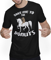 Produktbild von T-Shirt mit Mann Faultier auf Einhorn möchte Donut naschen T-Shirt