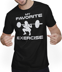 Produktbild von T-Shirt mit Mann Favorite Exercise Legday Bodybuilding Gewichtheben Kniebeugen