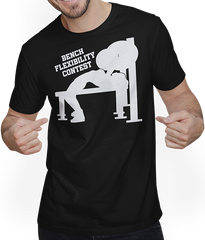 Produktbild von T-Shirt mit Mann Flexibilität Wettbewerb Bank Press Brücke Kniebeugen Powerlifting