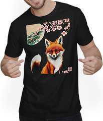 Produktbild von T-Shirt mit Mann Foxes Japanische Kirschblüte Blume Kitsune Fuchs