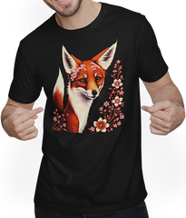 Produktbild von T-Shirt mit Mann Foxes Japanische Kirschblüte Blume Kitsune Fuchs