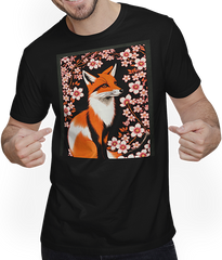 Produktbild von T-Shirt mit Mann Foxes Japanische Kirschblüte Blume Kitsune Fuchs