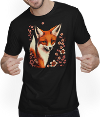 Produktbild von T-Shirt mit Mann Foxes Japanische Kirschblüte Blume Kitsune Fuchs