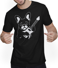 Produktbild von T-Shirt mit Mann Französische Bulldogge mit E-Gitarre Musiker Gitarrist