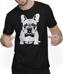 Produktbild von T-Shirt mit Mann Französische Bulldogge mit E-Gitarre Musiker Gitarrist