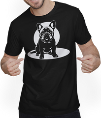 Produktbild von T-Shirt mit Mann Französische Bulldogge mit E-Gitarre Musiker Gitarrist