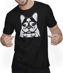 Produktbild von T-Shirt mit Mann Französische Bulldogge mit E-Gitarre Musiker Gitarrist