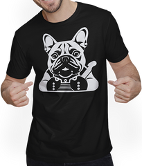 Produktbild von T-Shirt mit Mann Französische Bulldogge mit E-Gitarre Musiker Gitarrist