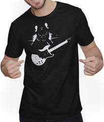 Produktbild von T-Shirt mit Mann Französische Bulldogge mit E-Gitarre Musiker Gitarrist