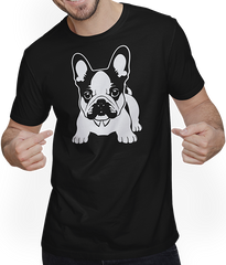 Produktbild von T-Shirt mit Mann Französischer Hund mit E-Gitarre Musiker Gitarrist
